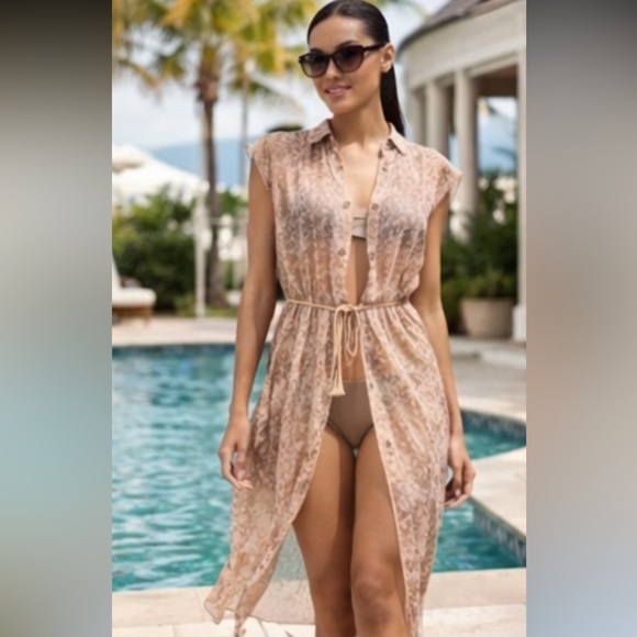 NWT Cinq à Sept Melani Snake Sheer Sleeveless Midi ShirtDress / Cover-Up Sz XS